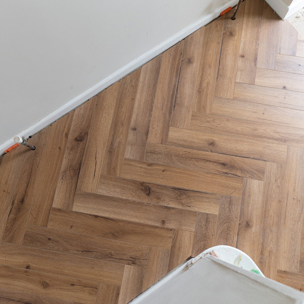Smoked Oak 12mm Laminate Herringbone Flooring