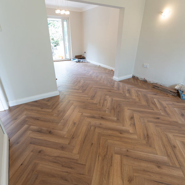 Smoked Oak 12mm Laminate Herringbone Flooring