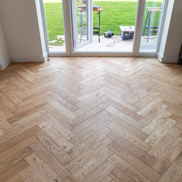 LARGE Natural Brushed Oak Herringbone Engineered Wood Flooring