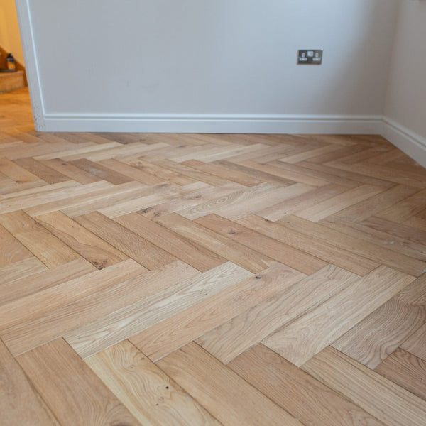 LARGE Natural Brushed Oak Herringbone Engineered Wood Flooring