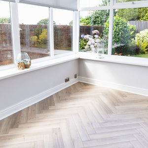 Grey Beige Oak 12mm Laminate Herringbone Flooring