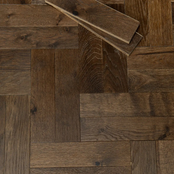 Smoky Brushed Oak Herringbone Engineered Wood Flooring